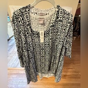 Chico’s Tile Print Tank & Cardigan Set | Black & White | Size 2 (M/L) | NWT